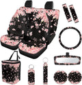 Cherry Blossom Print Car Seat Covers Set of 13 with Universal Steering Wheel Cover, Rearview Mirror Cover, Car Trash Can, Seatbelt Pads, Cup Holder Coasters, Keychains