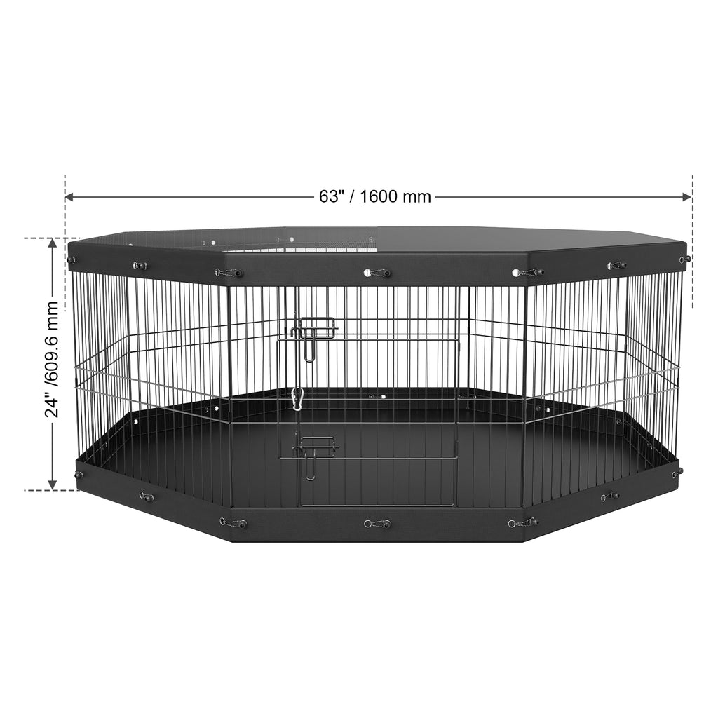 VEVOR Dog Playpen, 8 Panels Foldable Metal Dog Exercise Pen with Top Cover and Bottom Pad, 24In H Pet Fence Puppy Crate Kennel, Indoor Outdoor Dog Pen for Small Medium Pets, for Camping, Yard