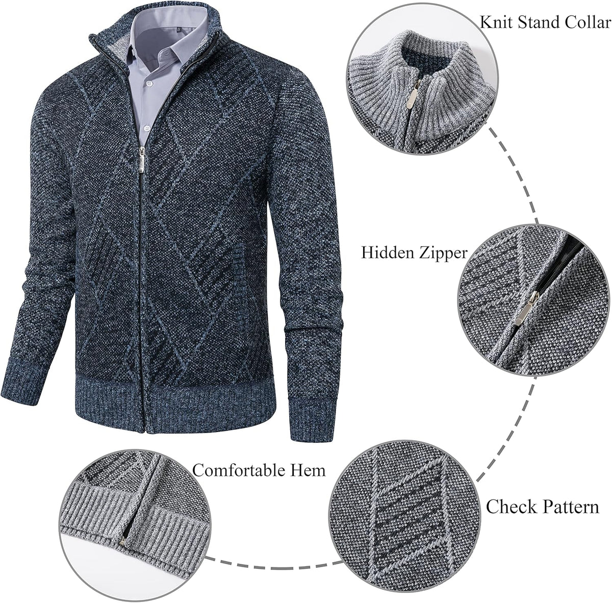 Men'S Full Zip Casual Knitted Cardigan Sweaters with Pockets