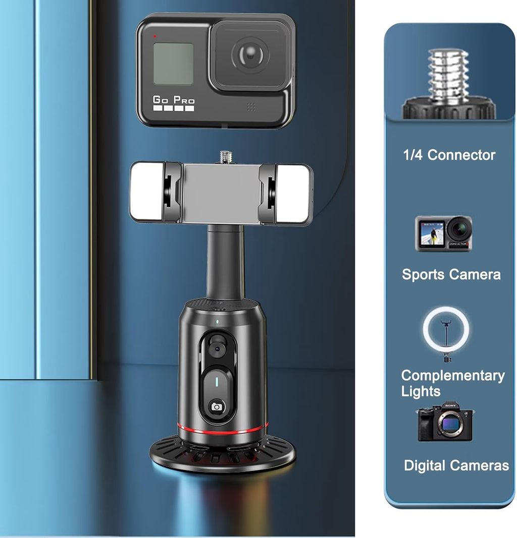 Auto Face Tracking Tripod,Ai Smarts 360° Rotating Auto Tracking Phone Stand, No App Required,Camera Stand with Remote and RGB Fill Lights,Rechargeable Shooting Stand for Live Video Recording Tiktok