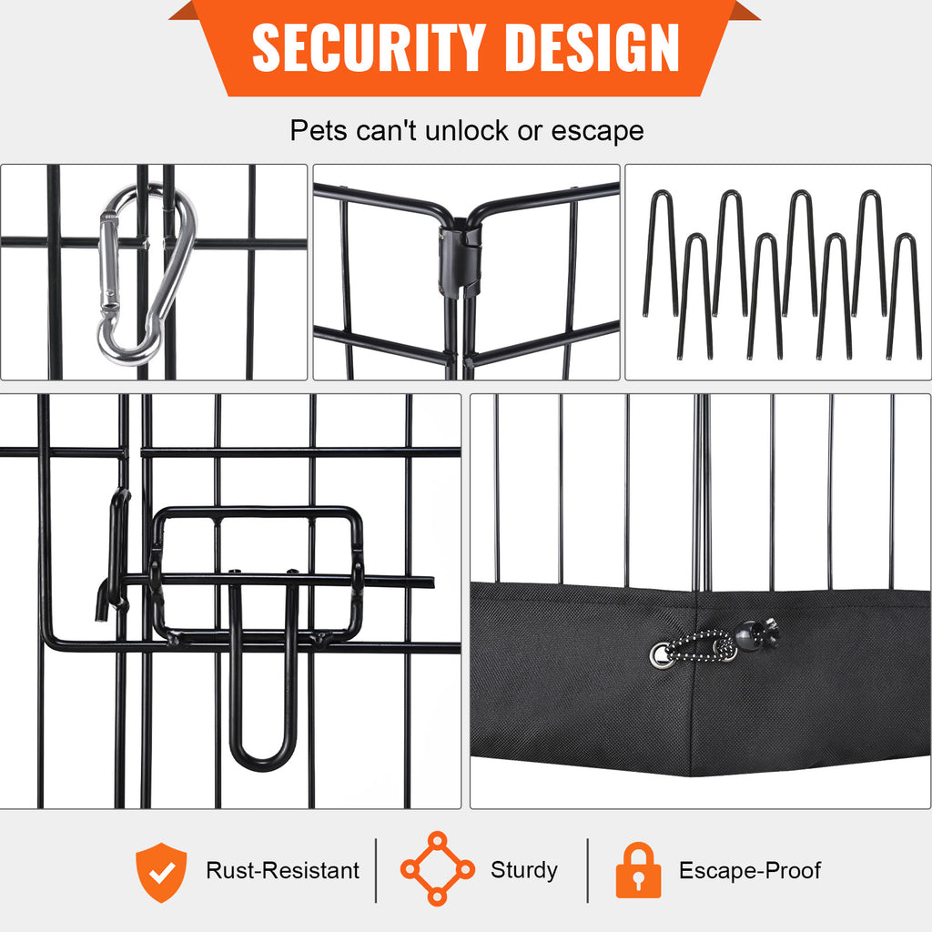 VEVOR Dog Playpen, 8 Panels Foldable Metal Dog Exercise Pen with Top Cover and Bottom Pad, 24In H Pet Fence Puppy Crate Kennel, Indoor Outdoor Dog Pen for Small Medium Pets, for Camping, Yard
