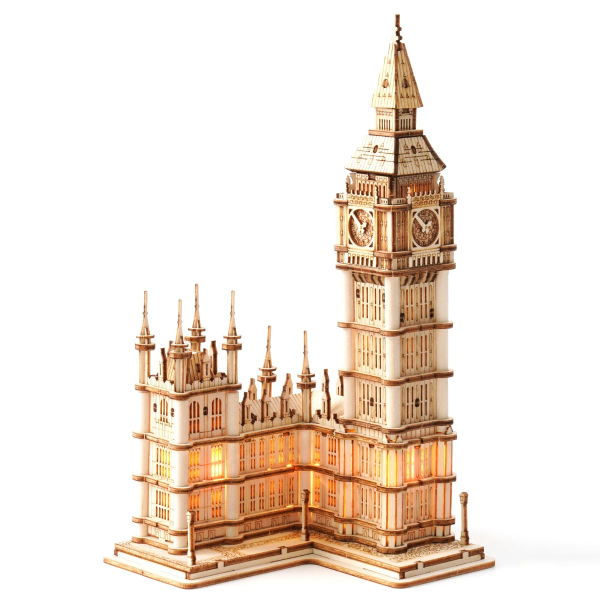 Rolife DIY Wooden 3D Puzzle Big Ben Model Building Kit Brain Teaser Puzzle Toy with LED Light for Home Decor Gifts for Adult Kid