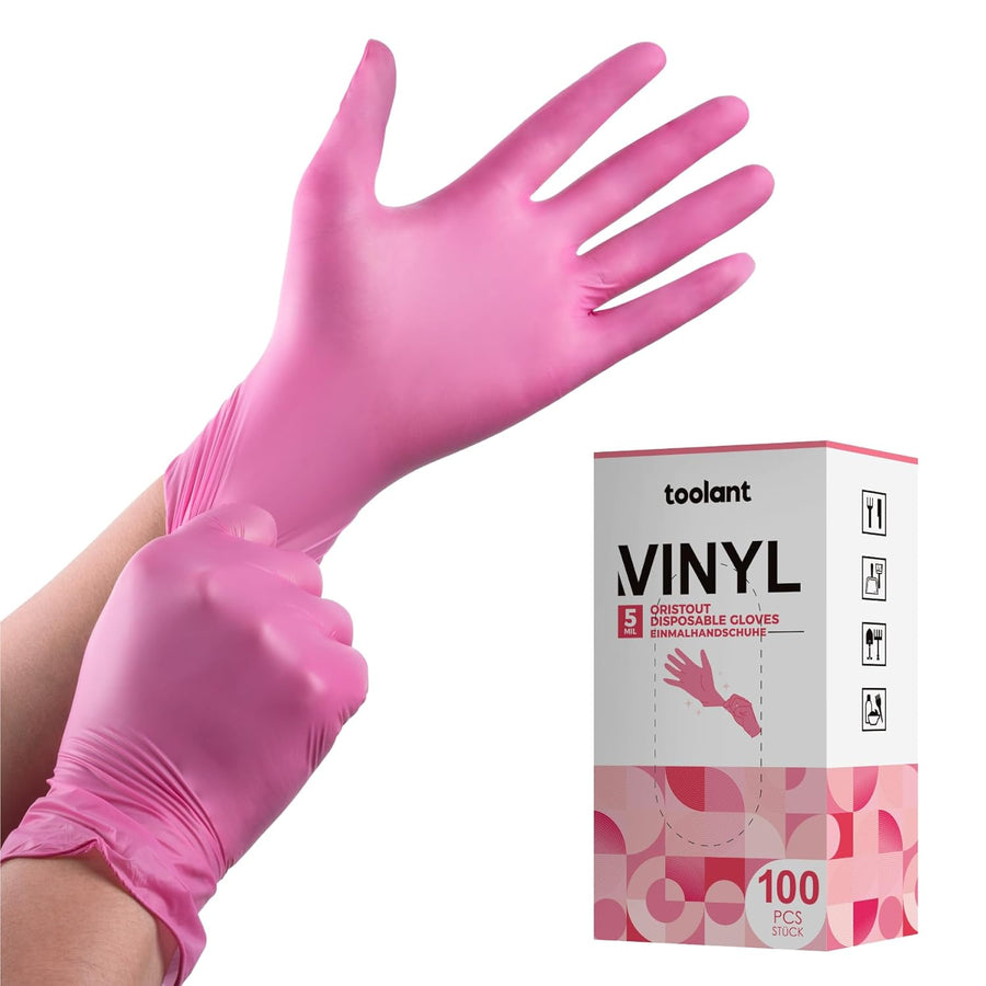 Bright Bazar™ Premium Pink Vinyl Disposable Gloves (100 Pack) - Latex-Free & Powder-Free Multi-Purpose Gloves for Cooking, Cleaning & Beauty